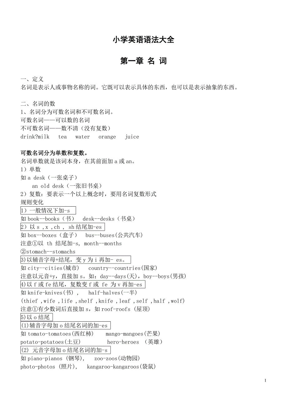 小学英语语法大全-名词、冠词、介词.doc_第1页