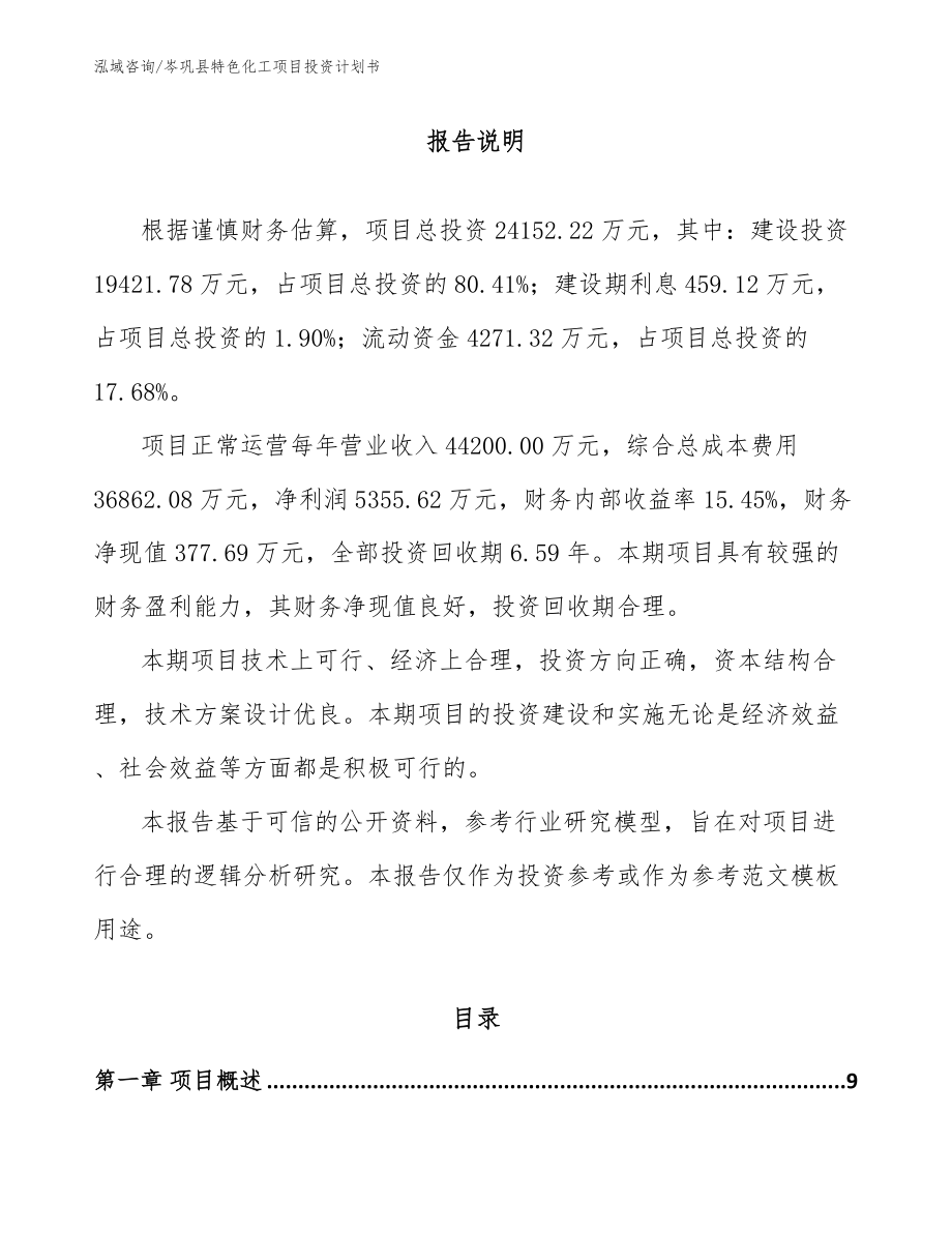 岑巩县特色化工项目投资计划书_第2页