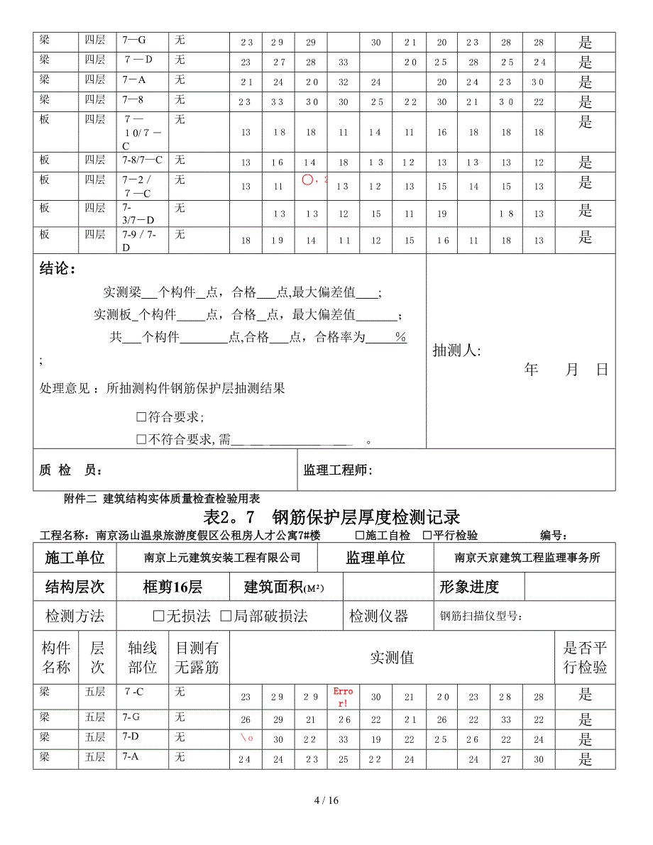 表2.7钢筋保护层厚度检测记录_第4页