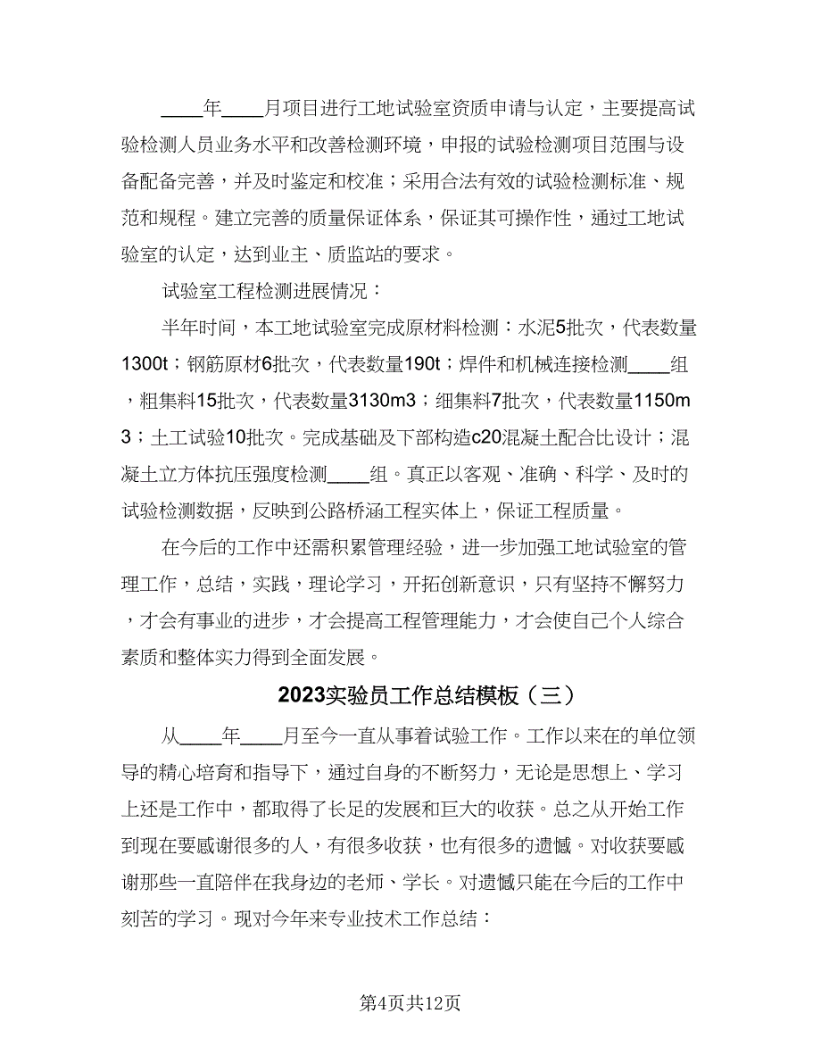 2023实验员工作总结模板（6篇）_第4页