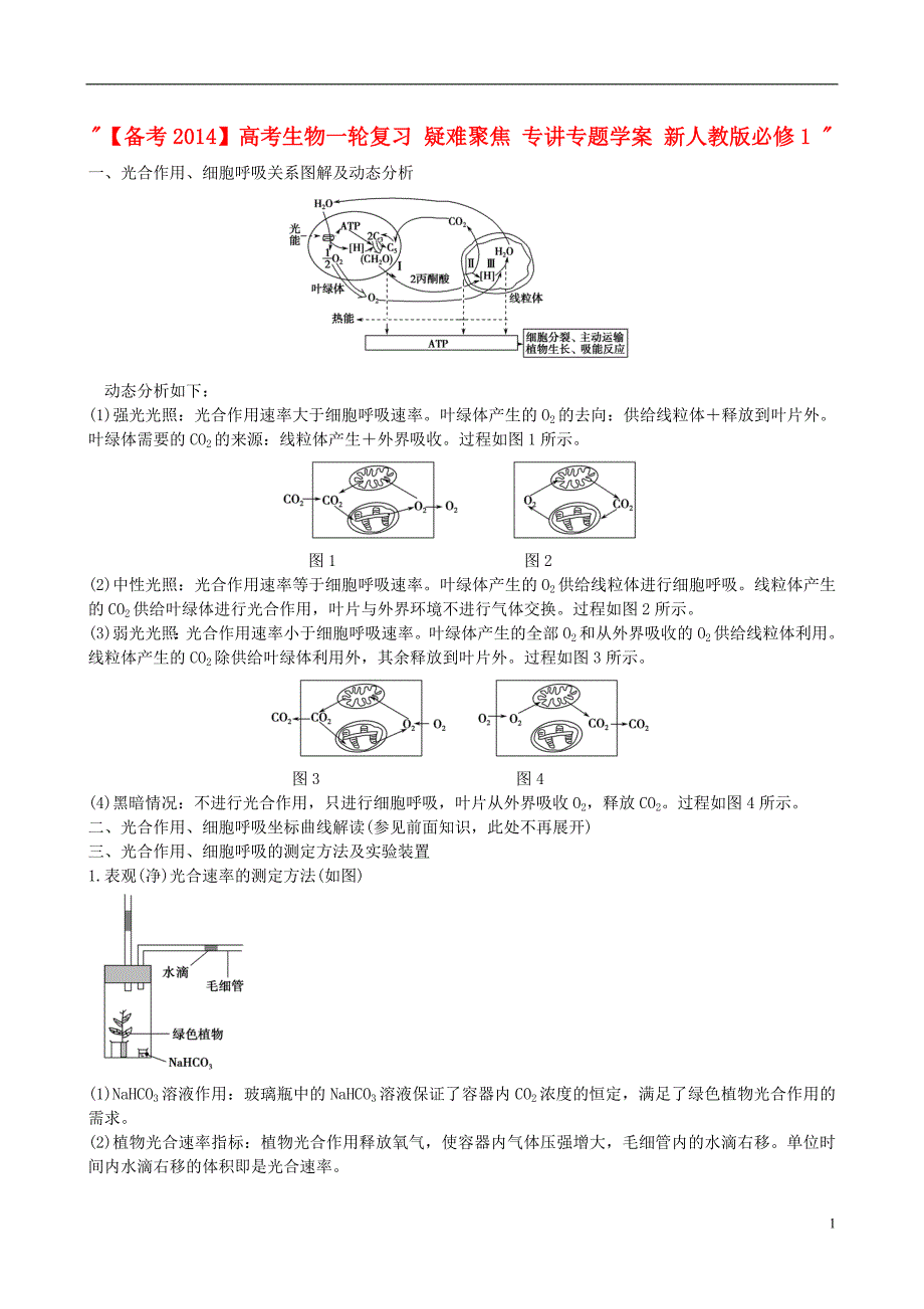 【备考2014】高考生物一轮复习 疑难聚焦 专讲专题学案 新人教版必修1.doc_第1页