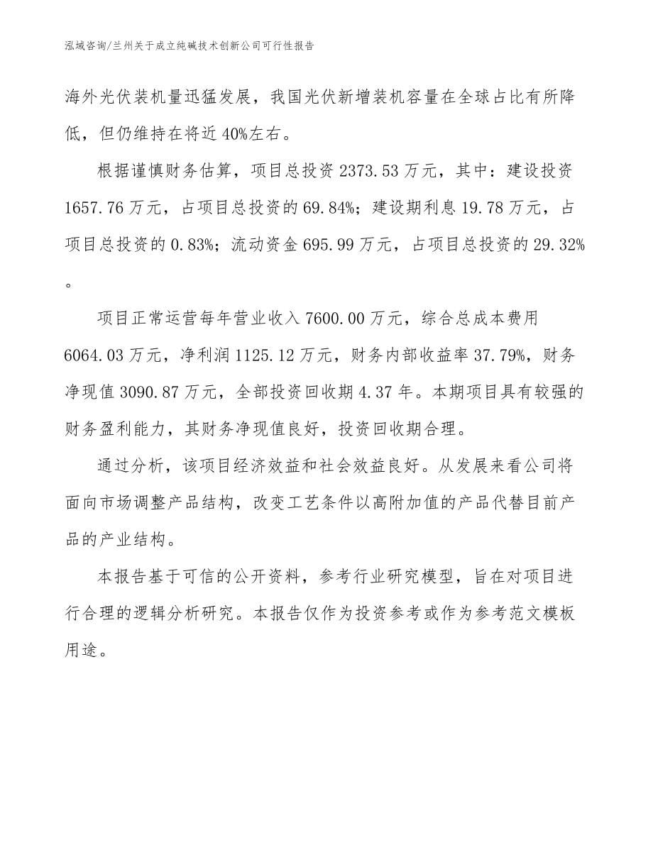 兰州关于成立纯碱技术创新公司可行性报告_模板范本_第5页