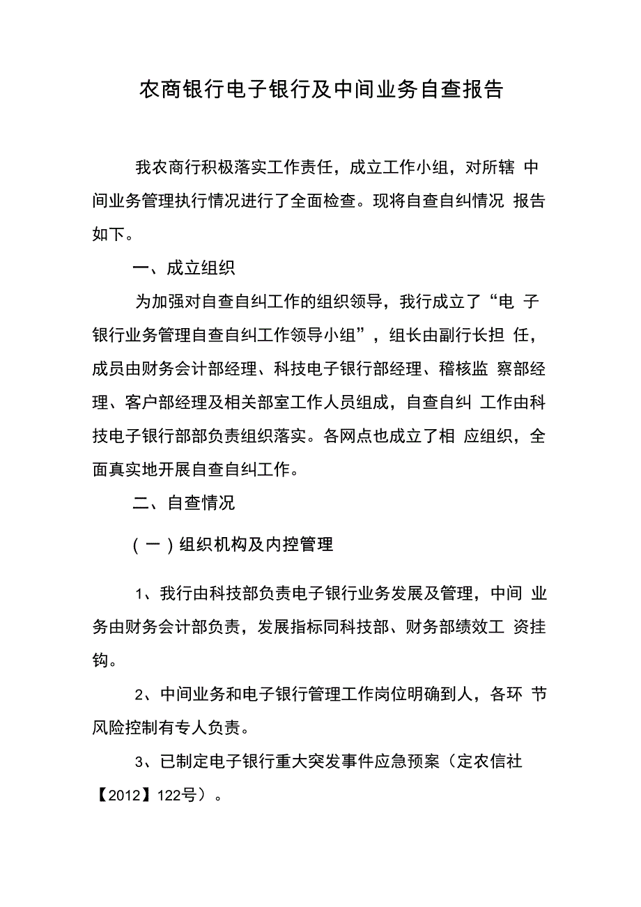 农商银行电子银行及中间业务自查报告_第1页