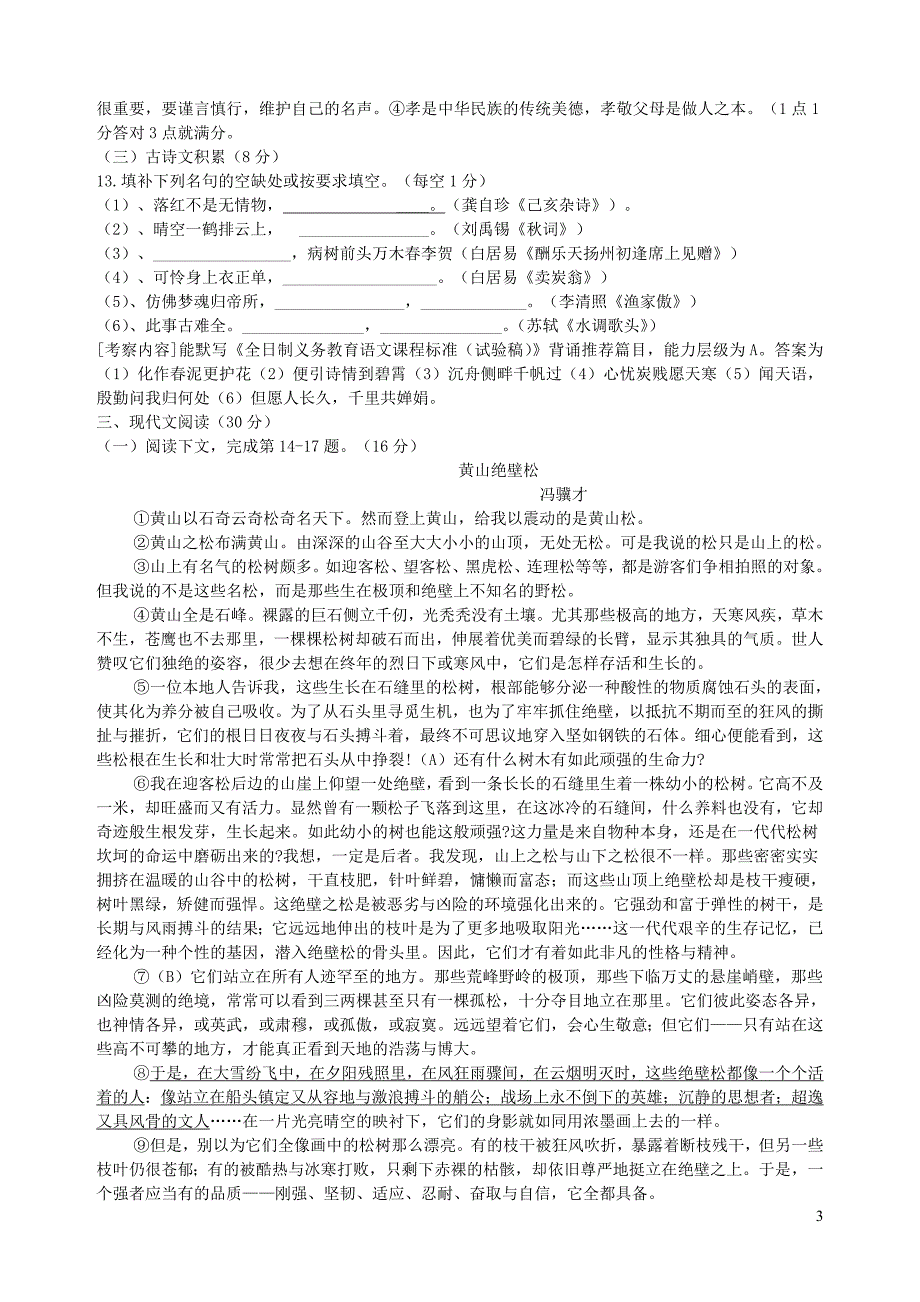 江西省瑞金市2019年中考语文模拟试卷(含参考答案)_第3页