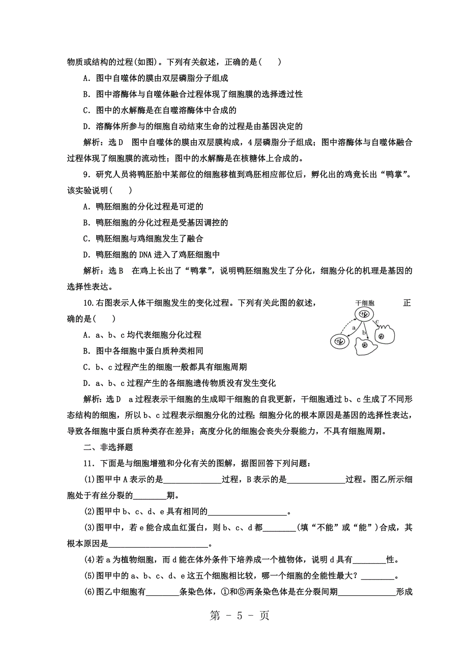 2023年学年高中生物苏教版必修课时跟踪检测二十 细胞分化衰老和凋亡 Word版含答案.doc_第5页