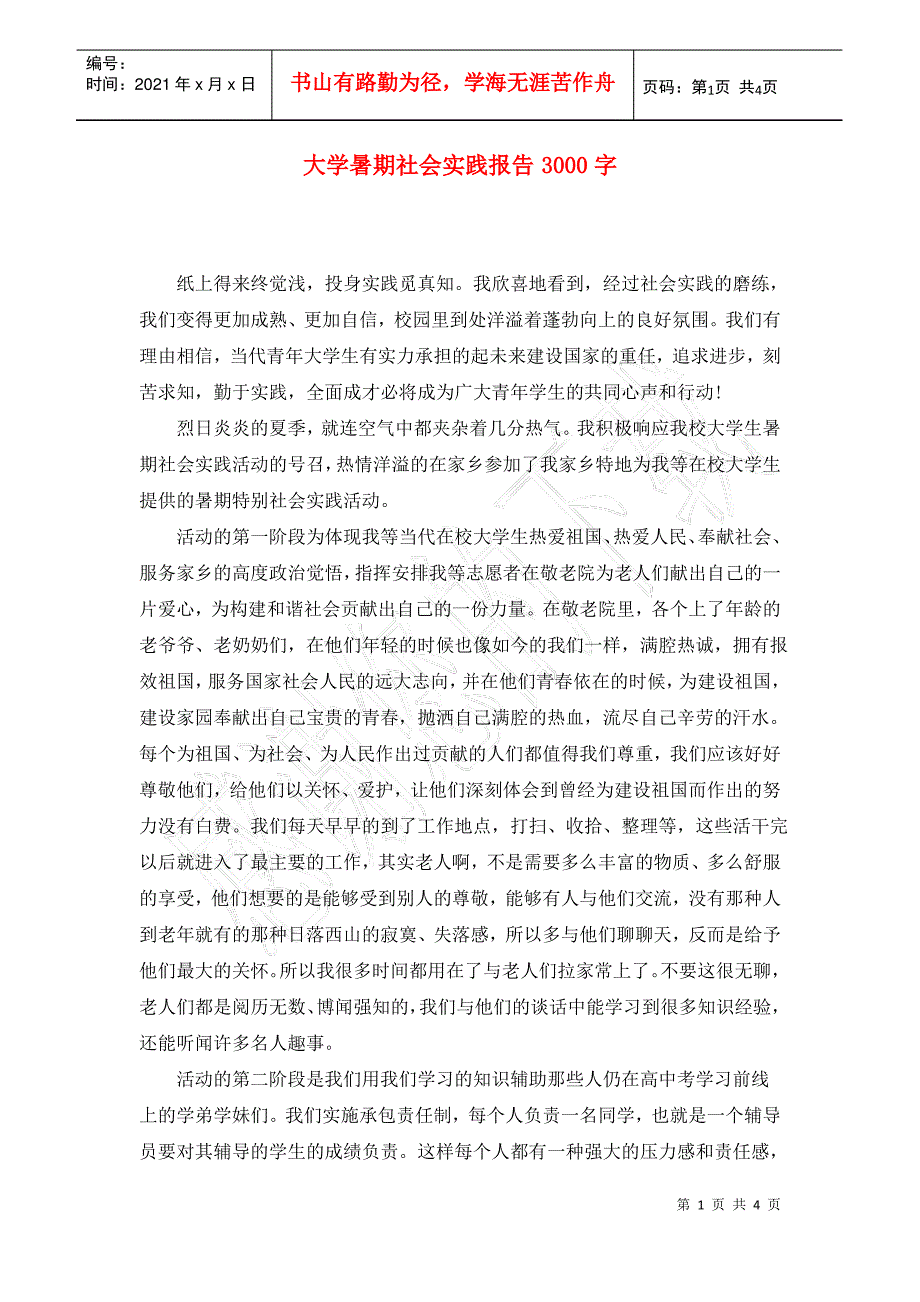 大学暑期社会实践报告3000字_第1页