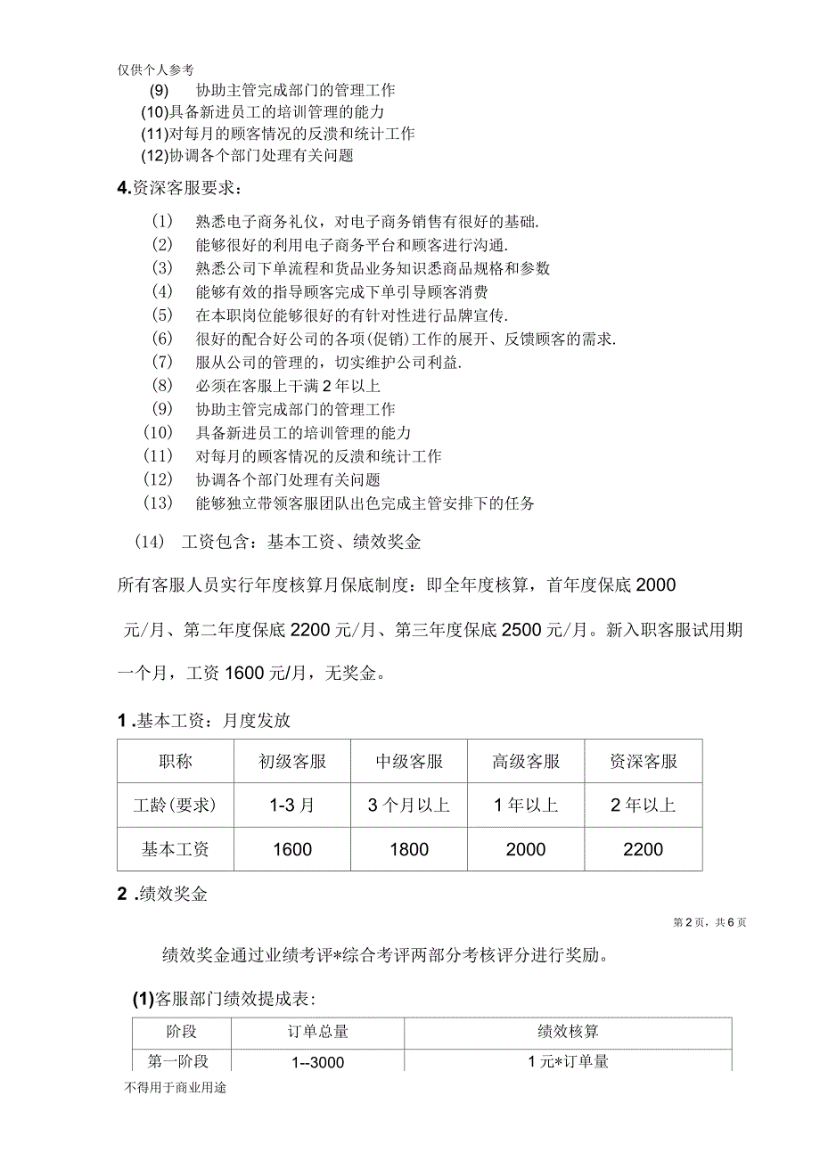 淘宝客服客服薪资管理制度_第2页