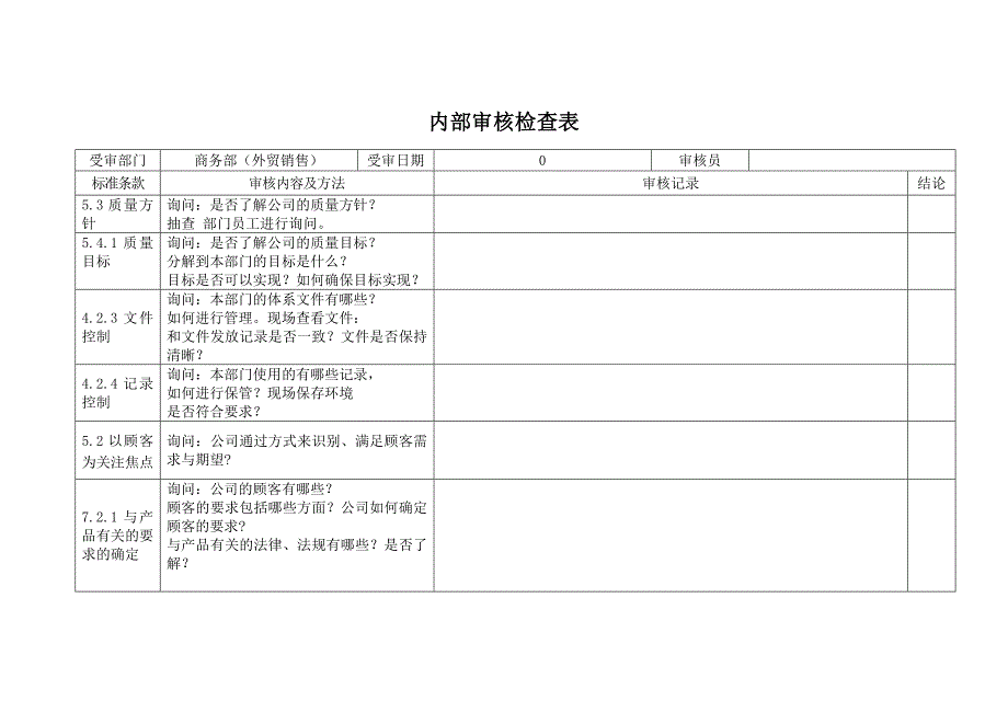 ISO9000内审检查表_第1页