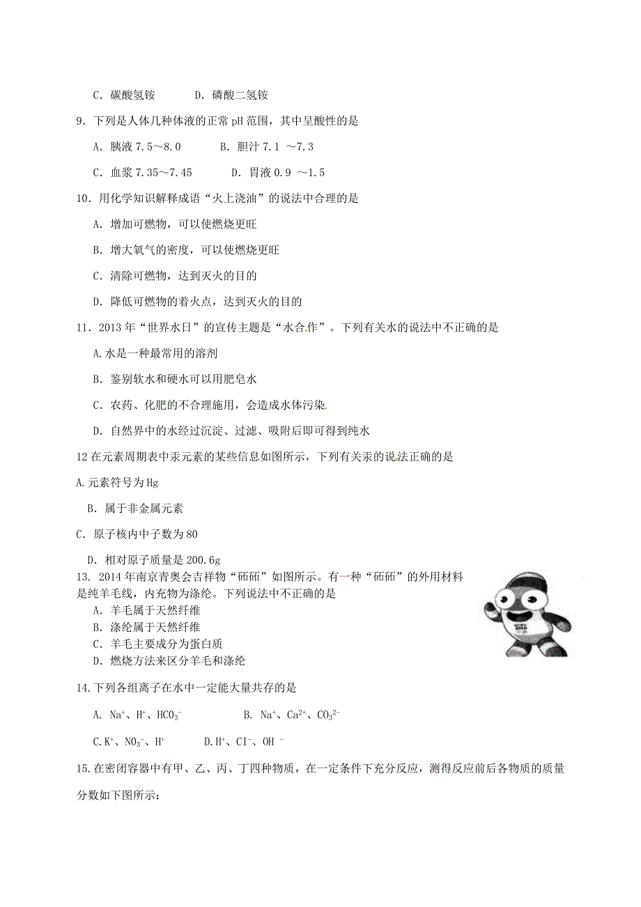 江苏省南京市2013年初中化学毕业生学业考试试题_第2页