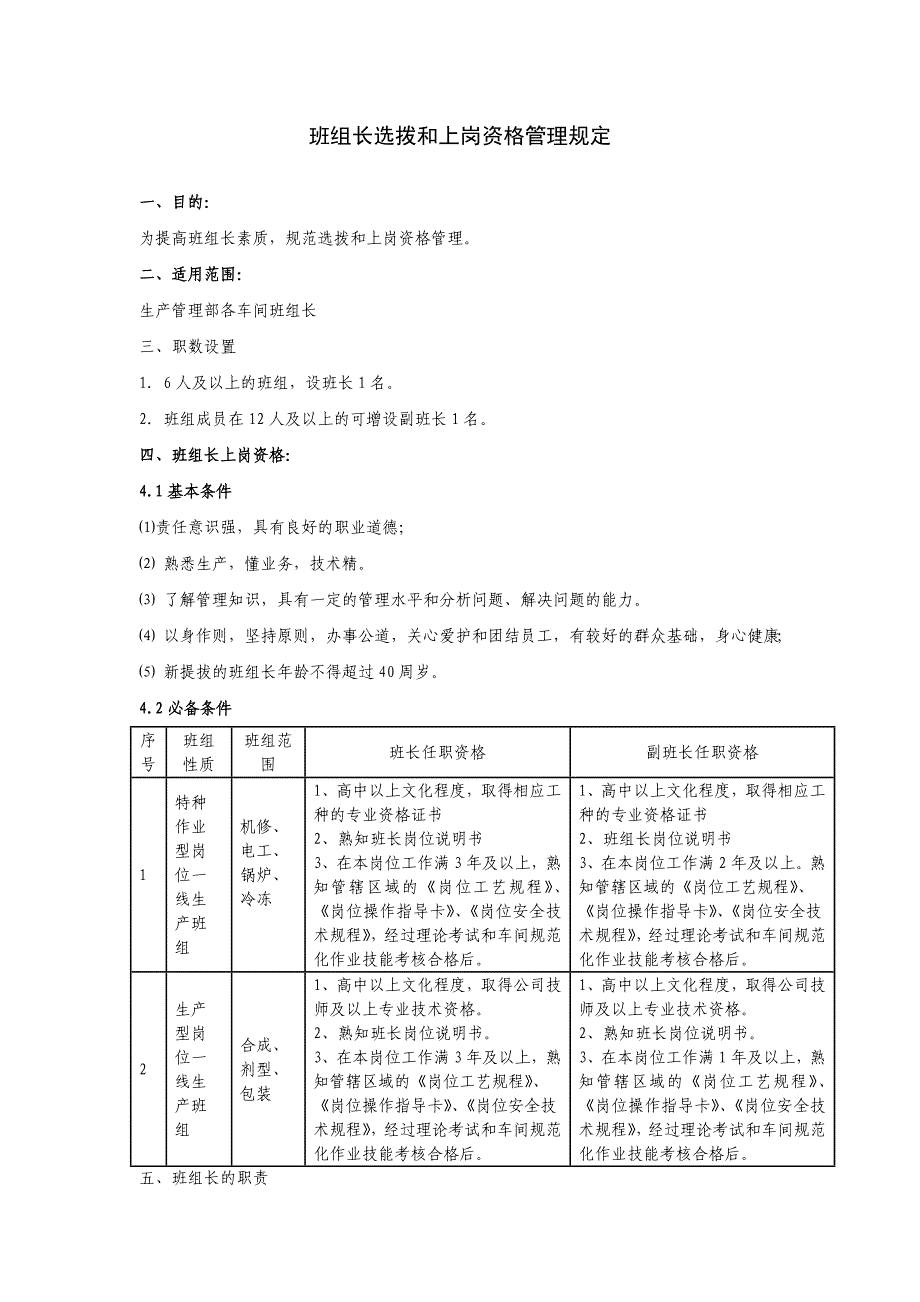 班组长选拨和上岗资格管理规定(精品)_第1页