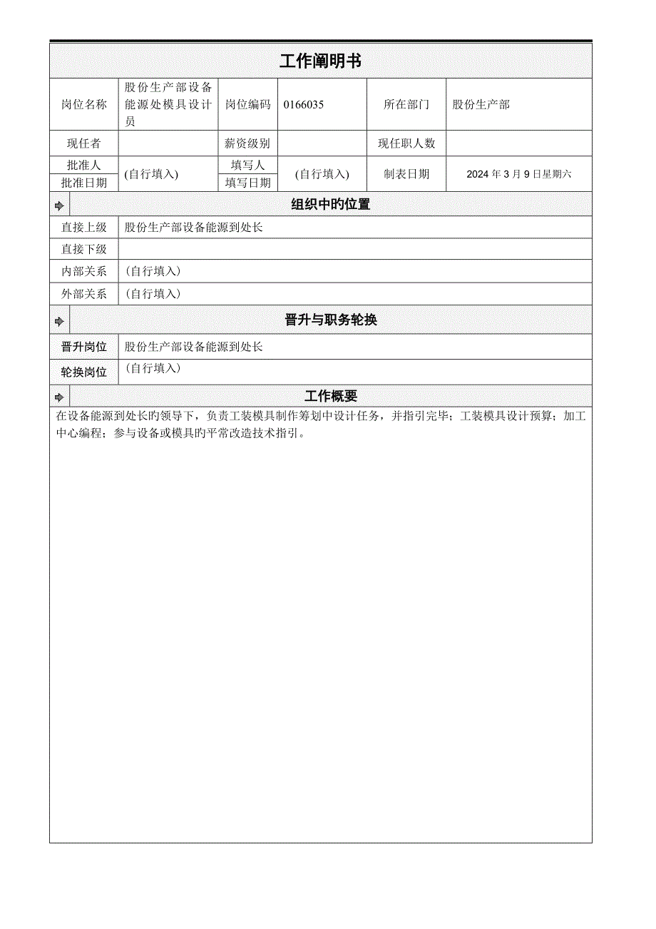 股份生产部设备能源处模具设计员工作专项说明书_第1页