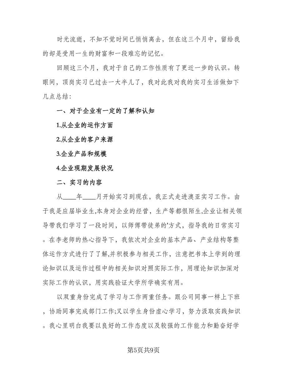 顶岗实习个人工作总结范文（5篇）.doc_第5页