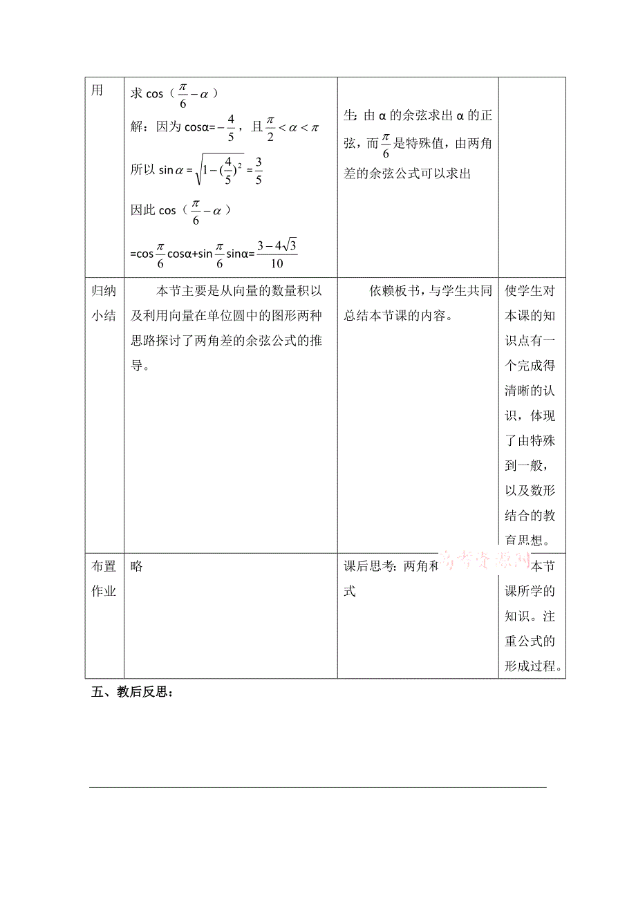 精编北师大版高中数学必修四：3.2两角和与差的余弦函数教案设计_第4页