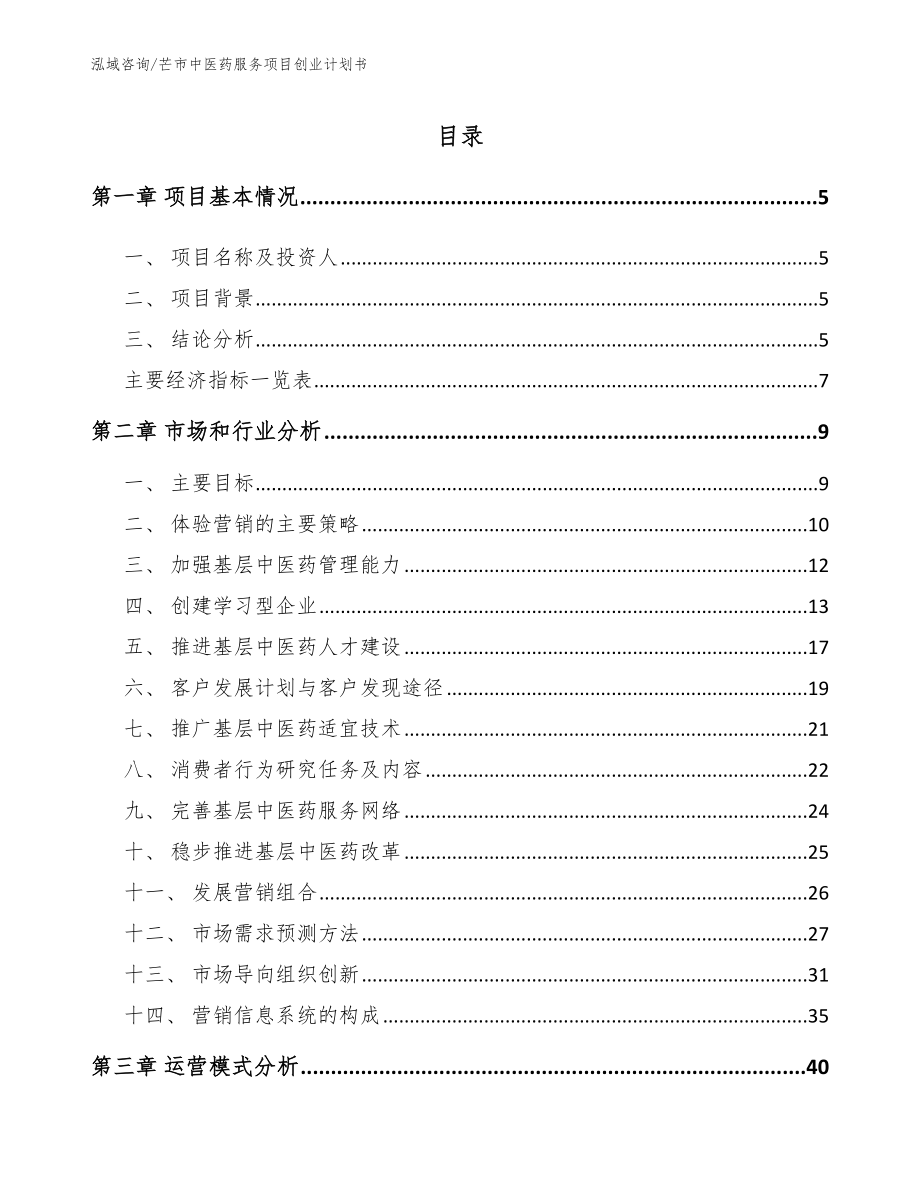 芒市中医药服务项目创业计划书_第1页