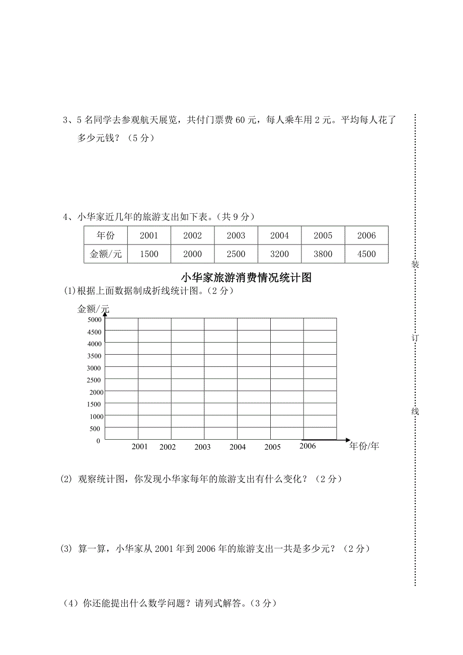 人教版小学四年级下数学期末学业水平测试卷及答案_第4页