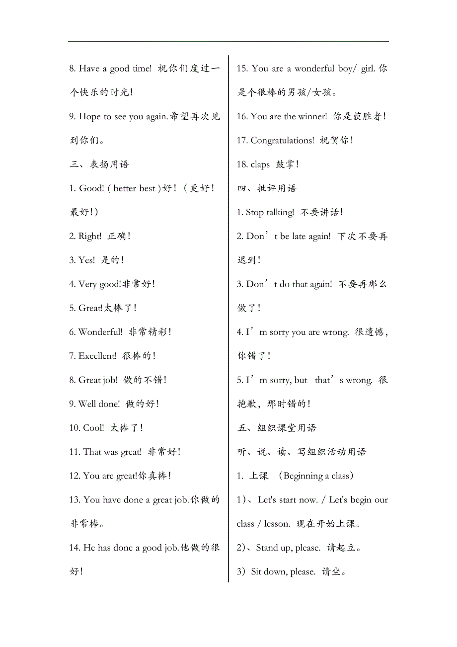 英语教师常用课堂用语小结_第4页