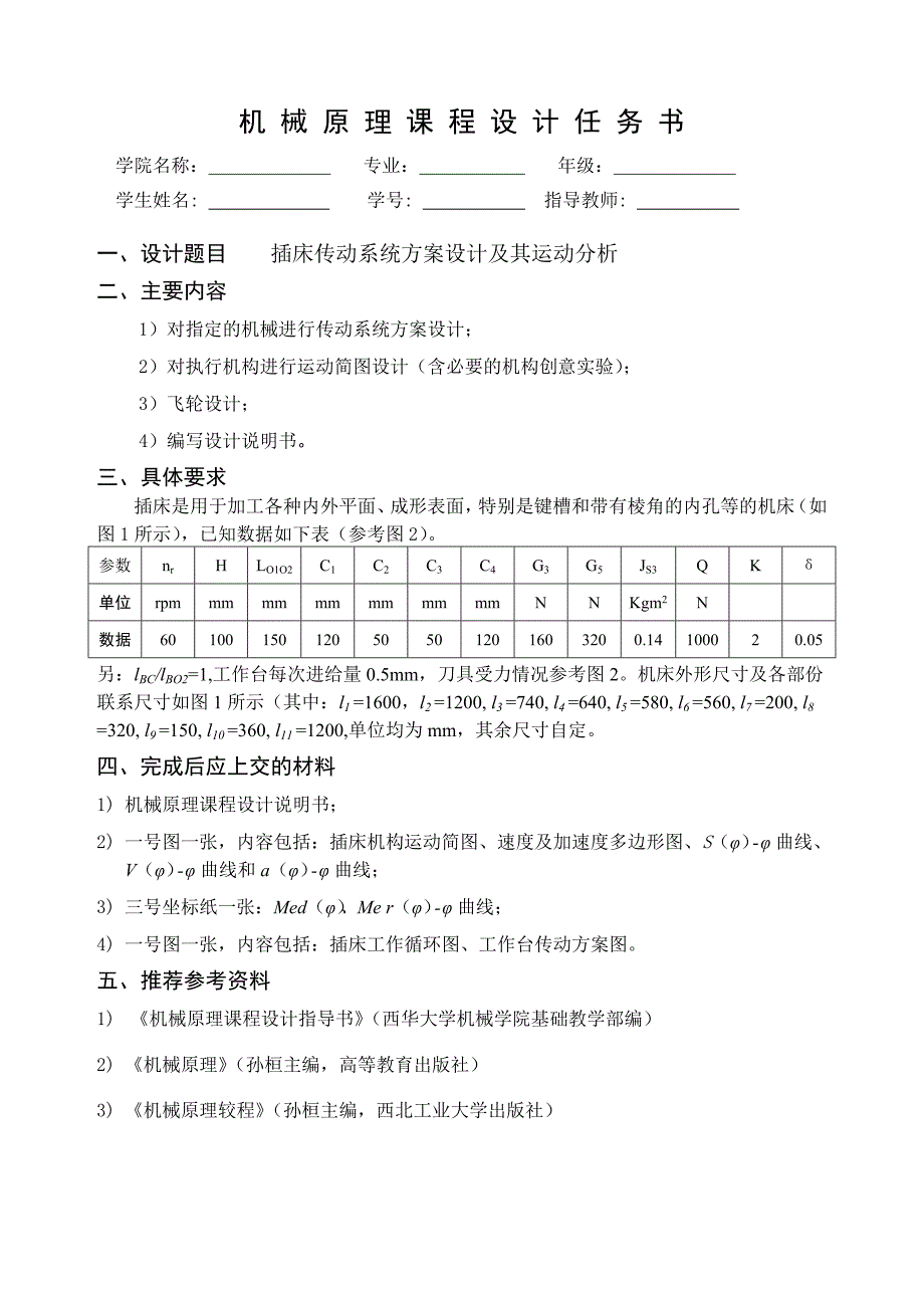 机械原理课程设计—插床机构说明书_第3页