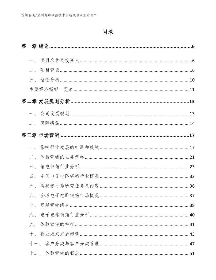 兰州电解铜箔技术创新项目商业计划书模板范文_第1页