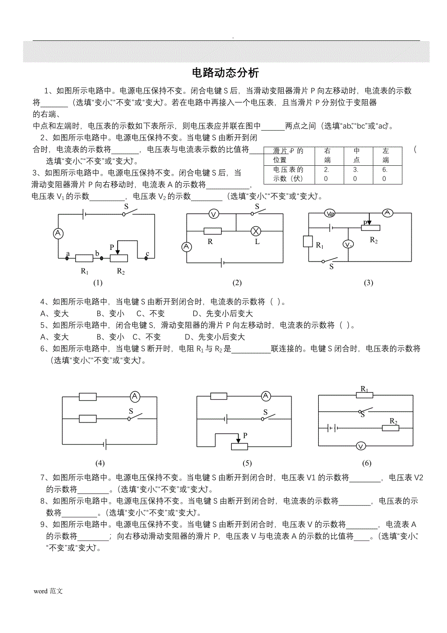 初中物理电路动态分析专题练习.doc_第1页