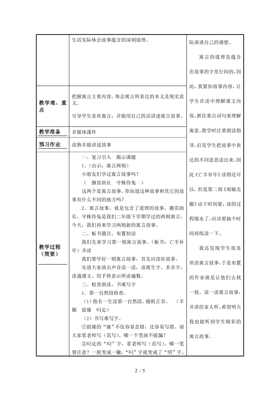 千金小学集体备课内容记载表寓言两则_第2页