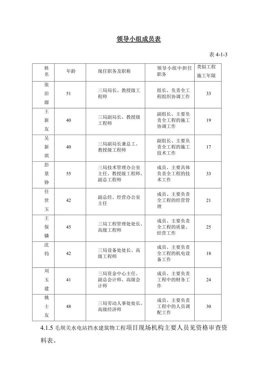 毛坝关大坝标-组织机构及主要施工设备_第5页