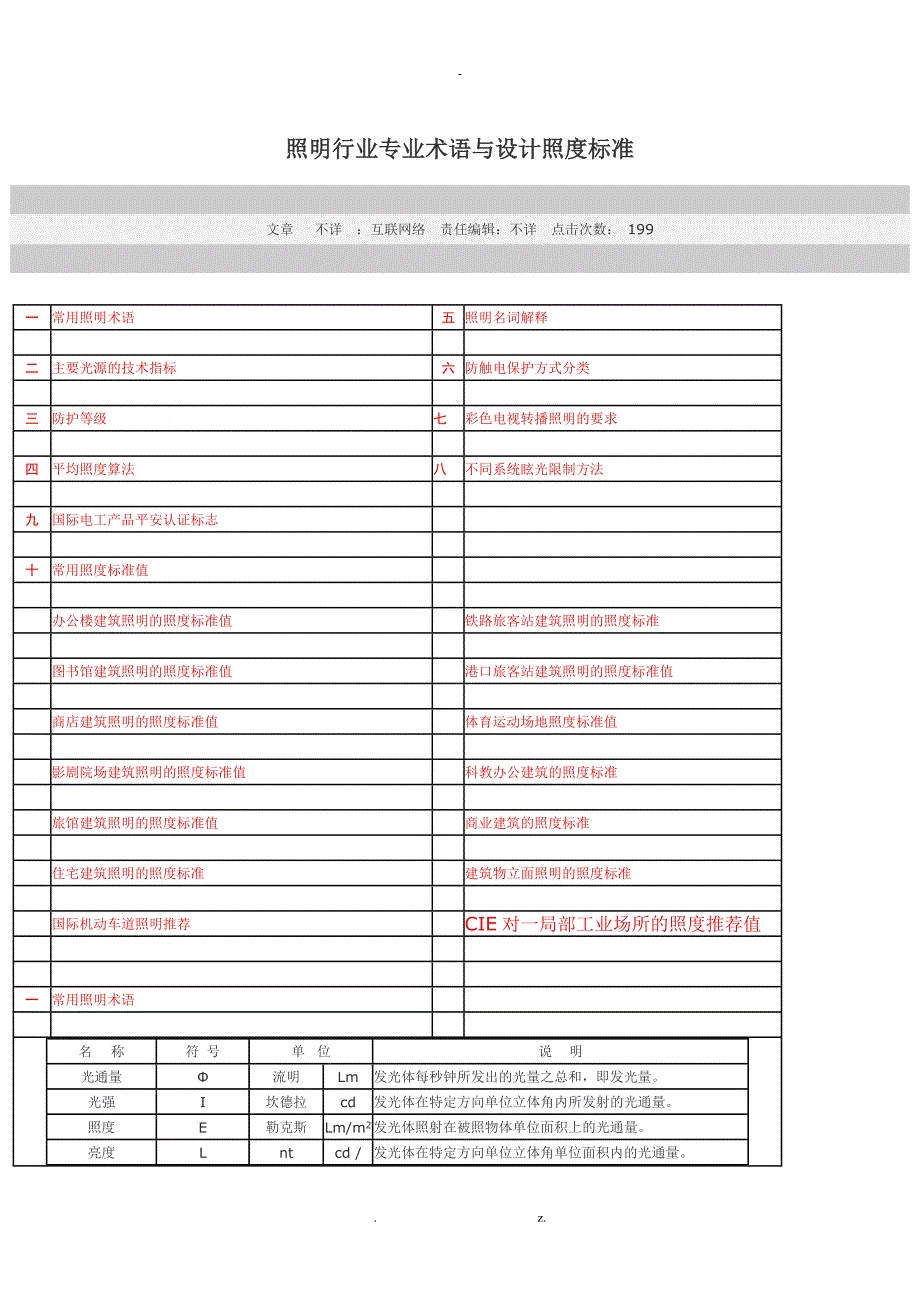 照明行业专业术语与设计照度标准_第1页