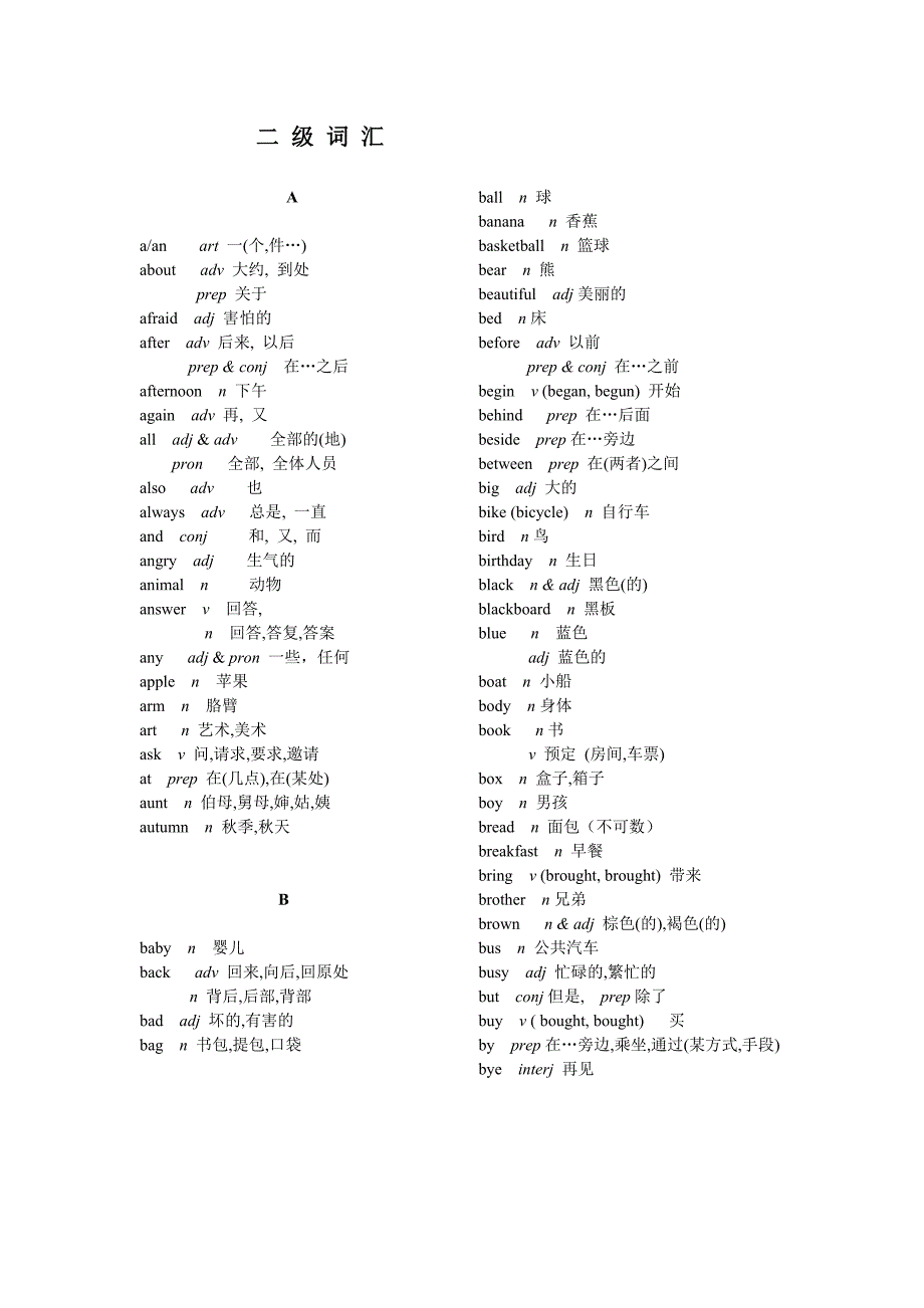 初中英语二级词汇表_第1页