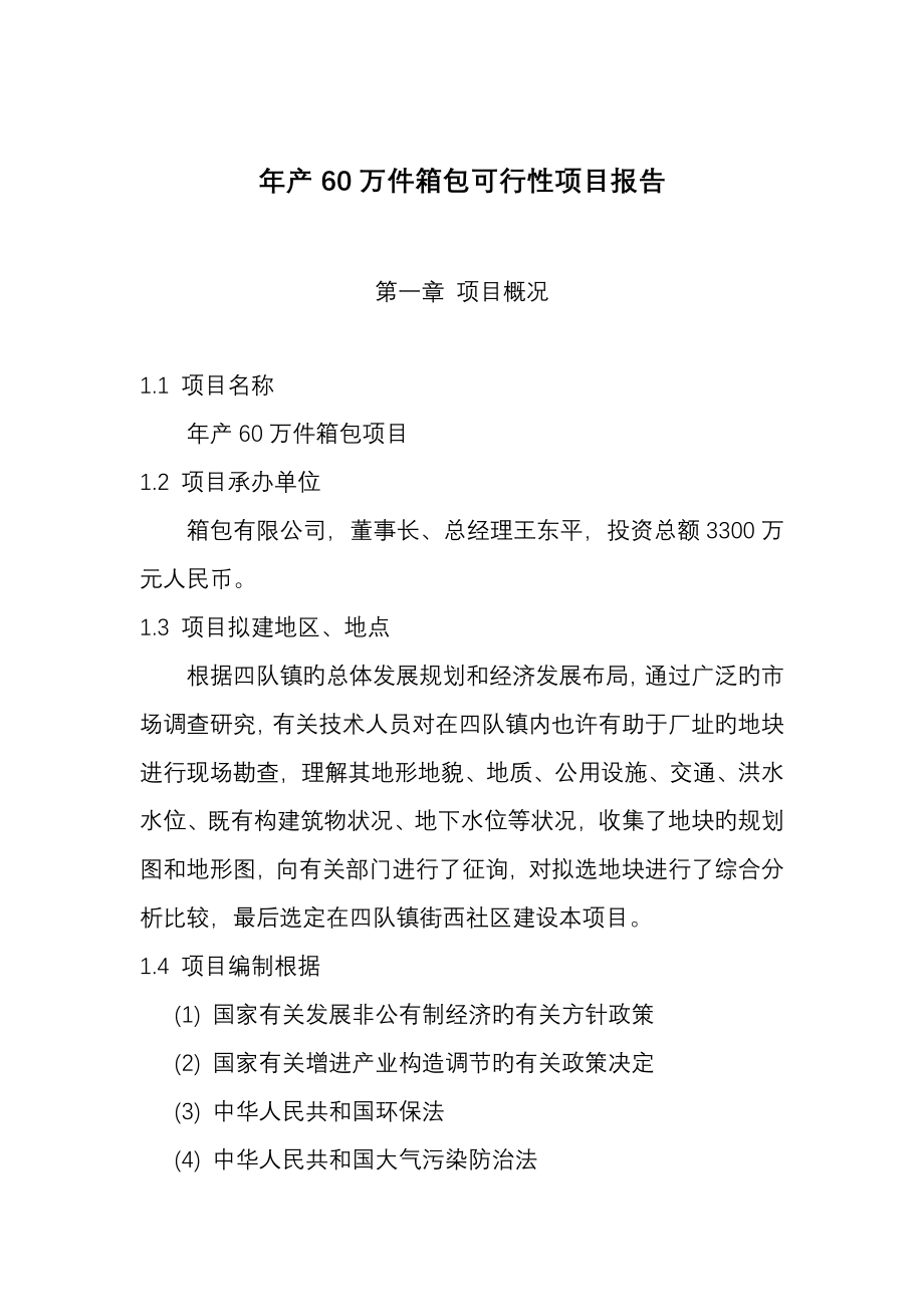 年产60万件箱包可行性研究报告_第1页