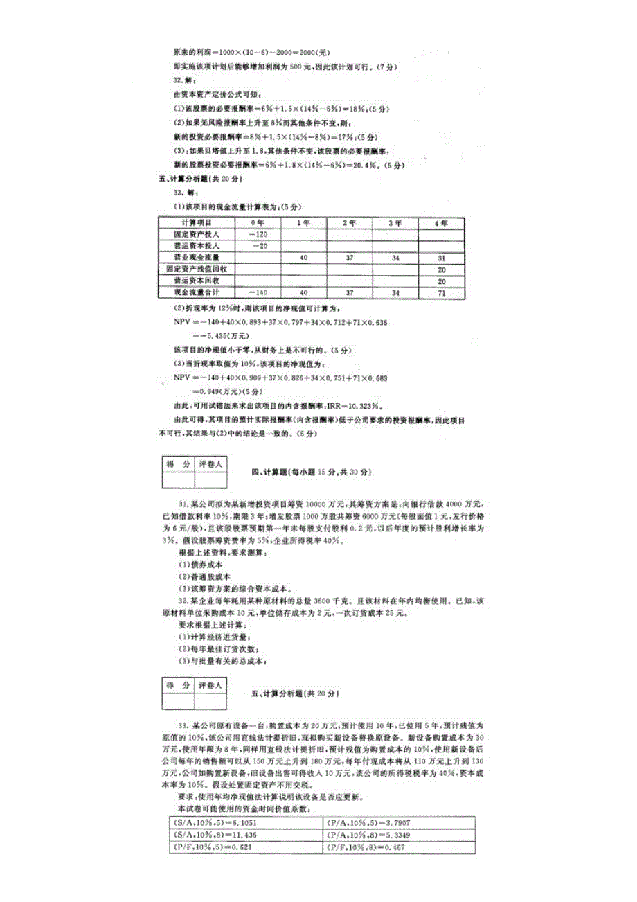 电大《财务管理》历年考试计算题_第2页