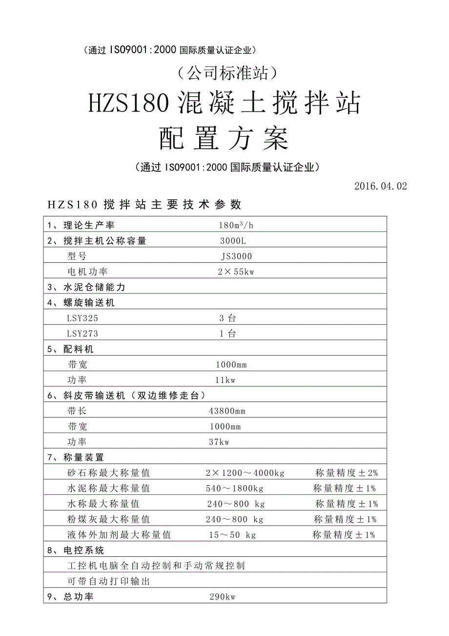 HZS180混凝土搅拌站配置方案_第1页