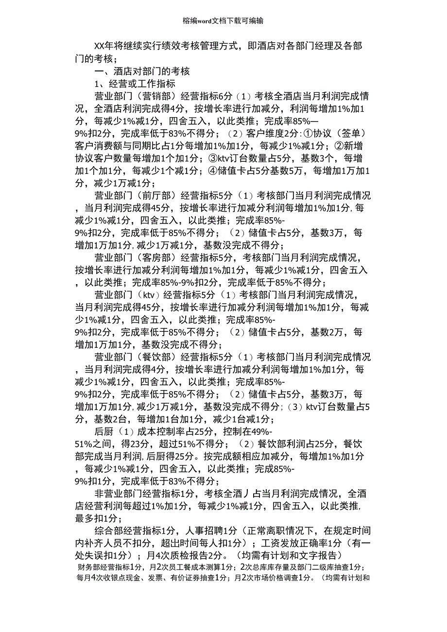 2021年酒店绩效考核实施方案_第1页