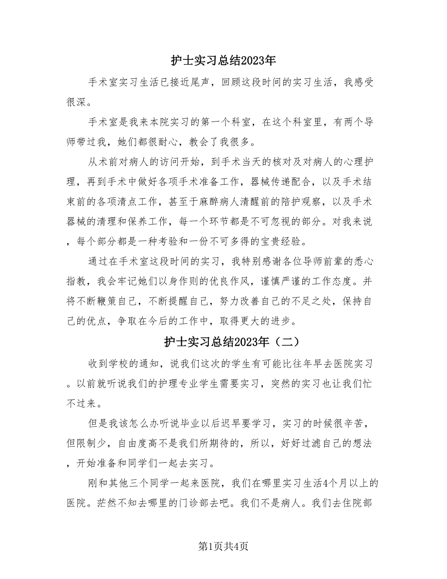 护士实习总结2023年（4篇）.doc_第1页