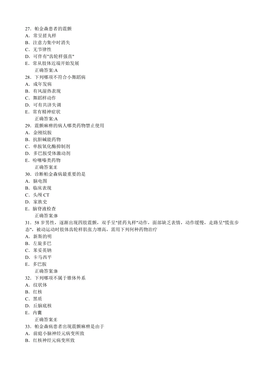 2012帕金森病(医学必看 试题带详细解析答案)_第5页