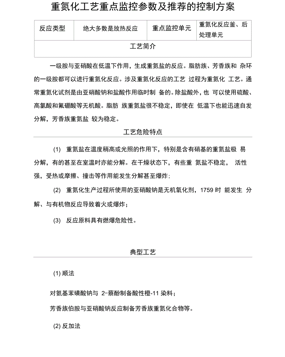 重氮化工艺重点监控参数及推荐的控制方案_第1页