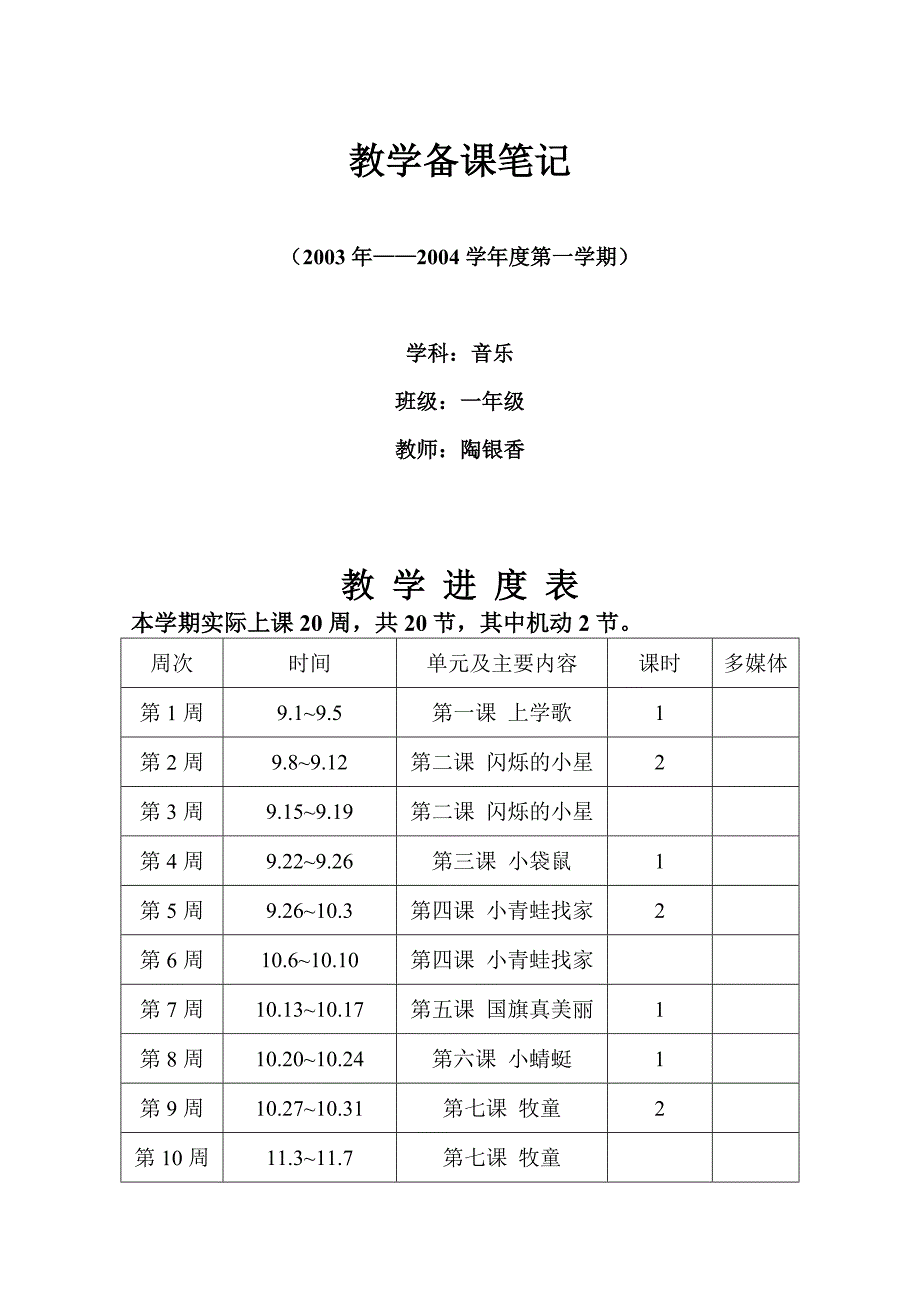 人教版小学一年级上册音乐教案_第1页