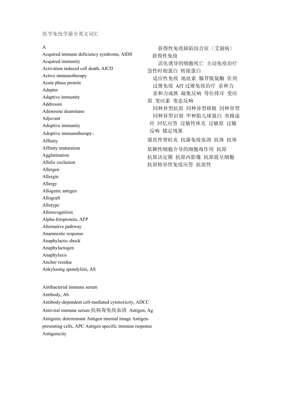 医学免疫学英文词汇_第1页