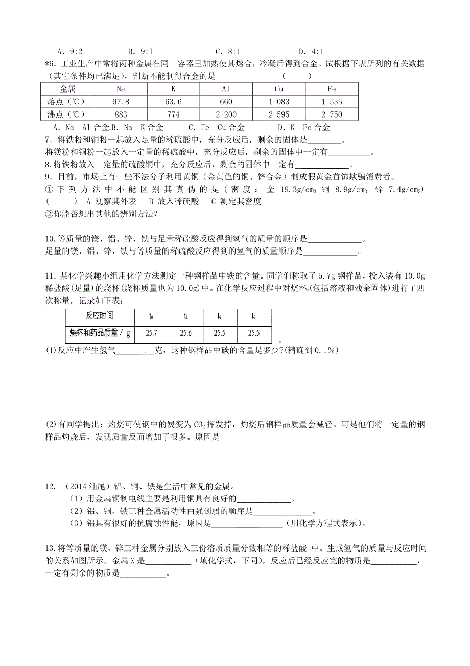 最新 九年级化学全册 5.1 金属的性质和利用第2课时导学案沪教版_第3页