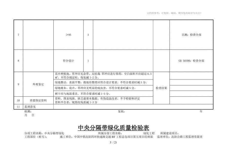 绿化工程评定表、检验表、统计表_第5页