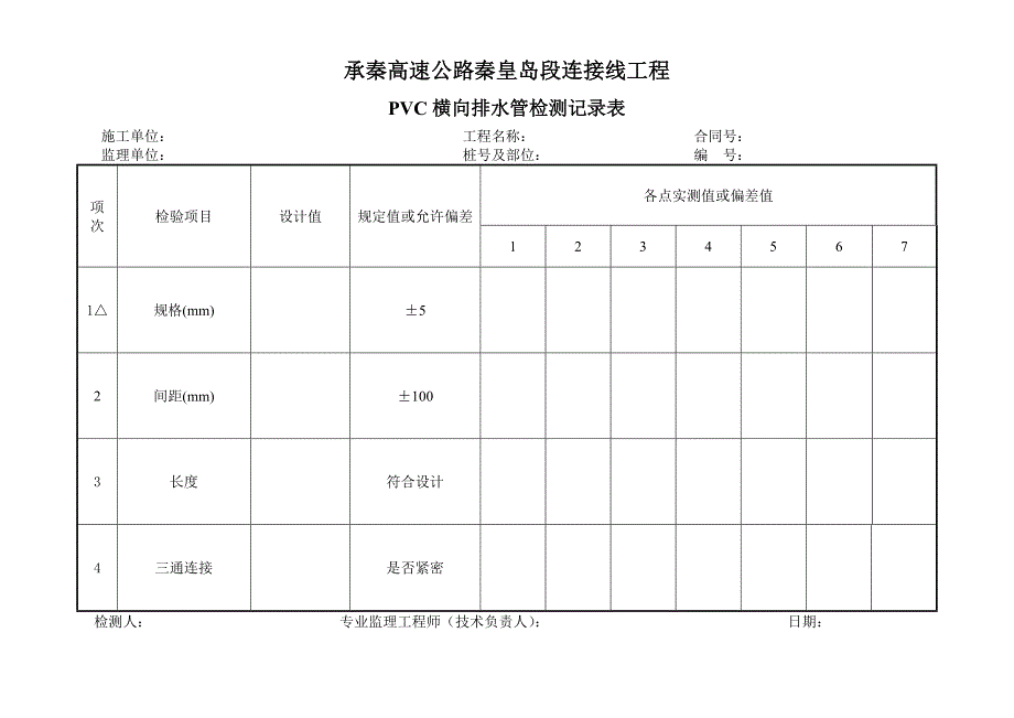 PVC横向排水管、横纵向盲管、止水条现场质量检验表格_第2页