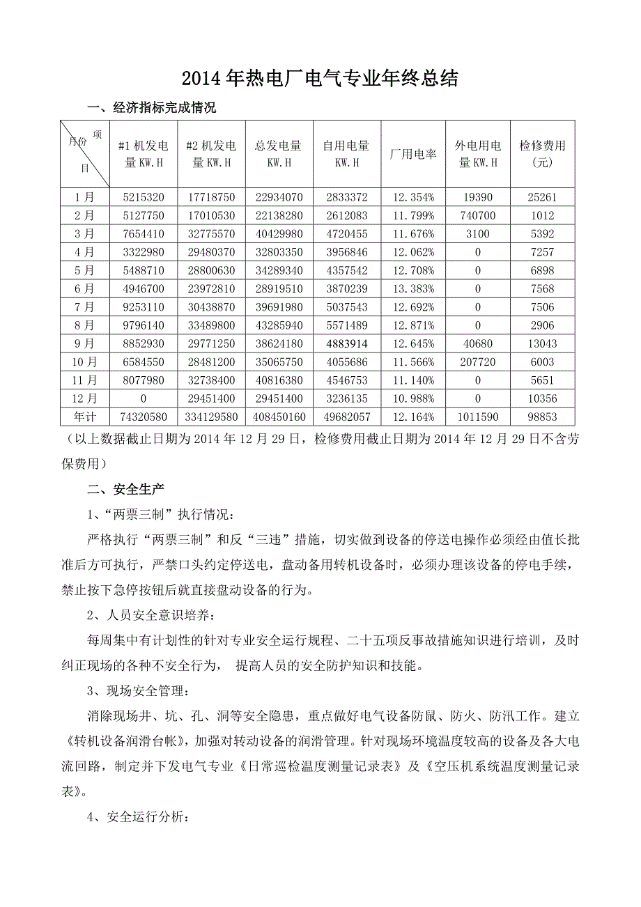 2014年热电厂电气专业年终总结_第1页