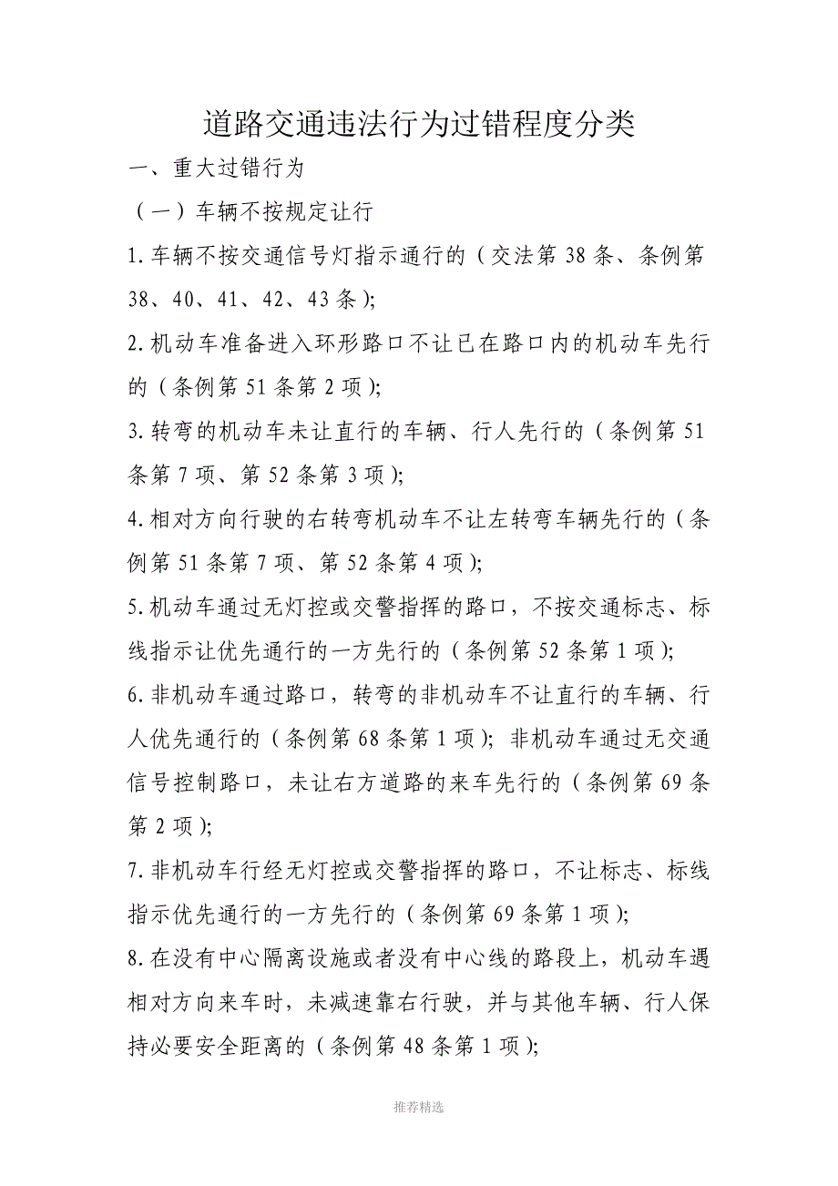 道路交通违法行为过错程度分类_第1页