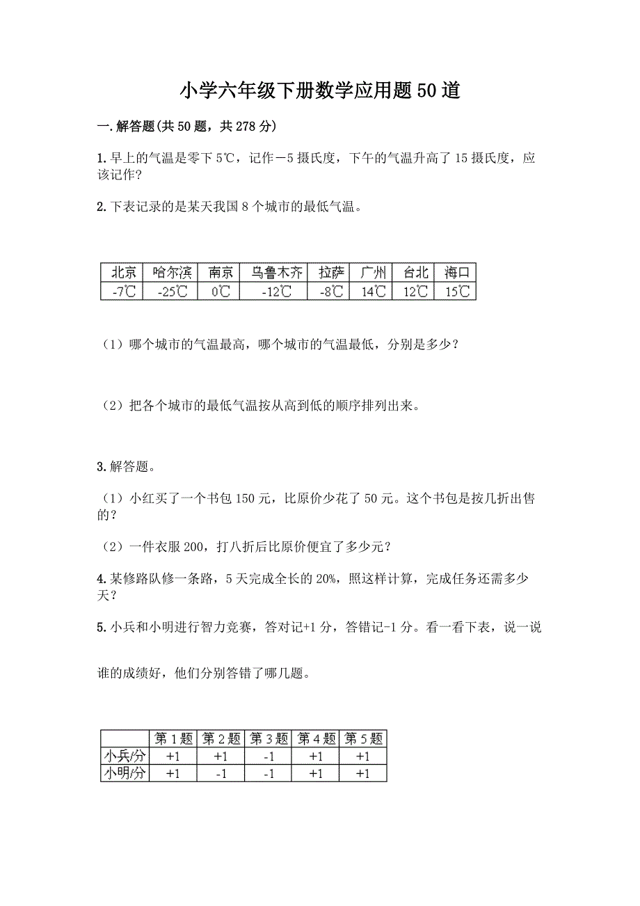 小学六年级下册数学应用题50道及参考答案AB卷.docx_第1页