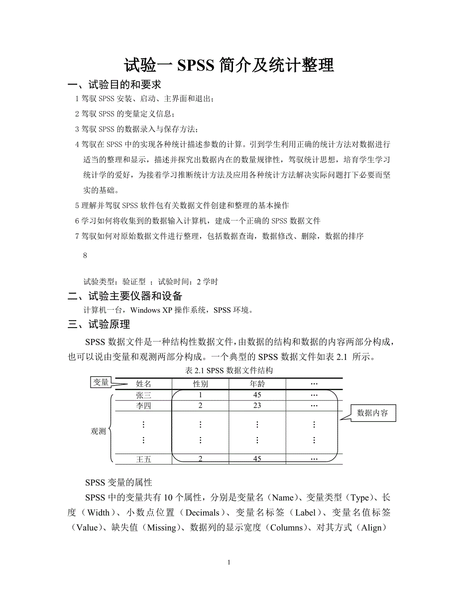 实验一-SPSS简介及统计整理_第1页