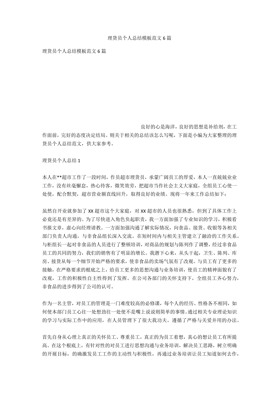 理货员个人总结模板范文6篇_第1页