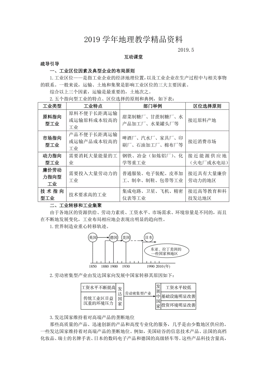 地理湘教版必修2学案：互动课堂 第三章 第三节　工业区位因素与工业地域联系 Word版含解析_第1页