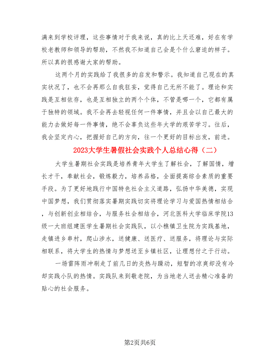 2023大学生暑假社会实践个人总结心得（3篇）.doc_第2页