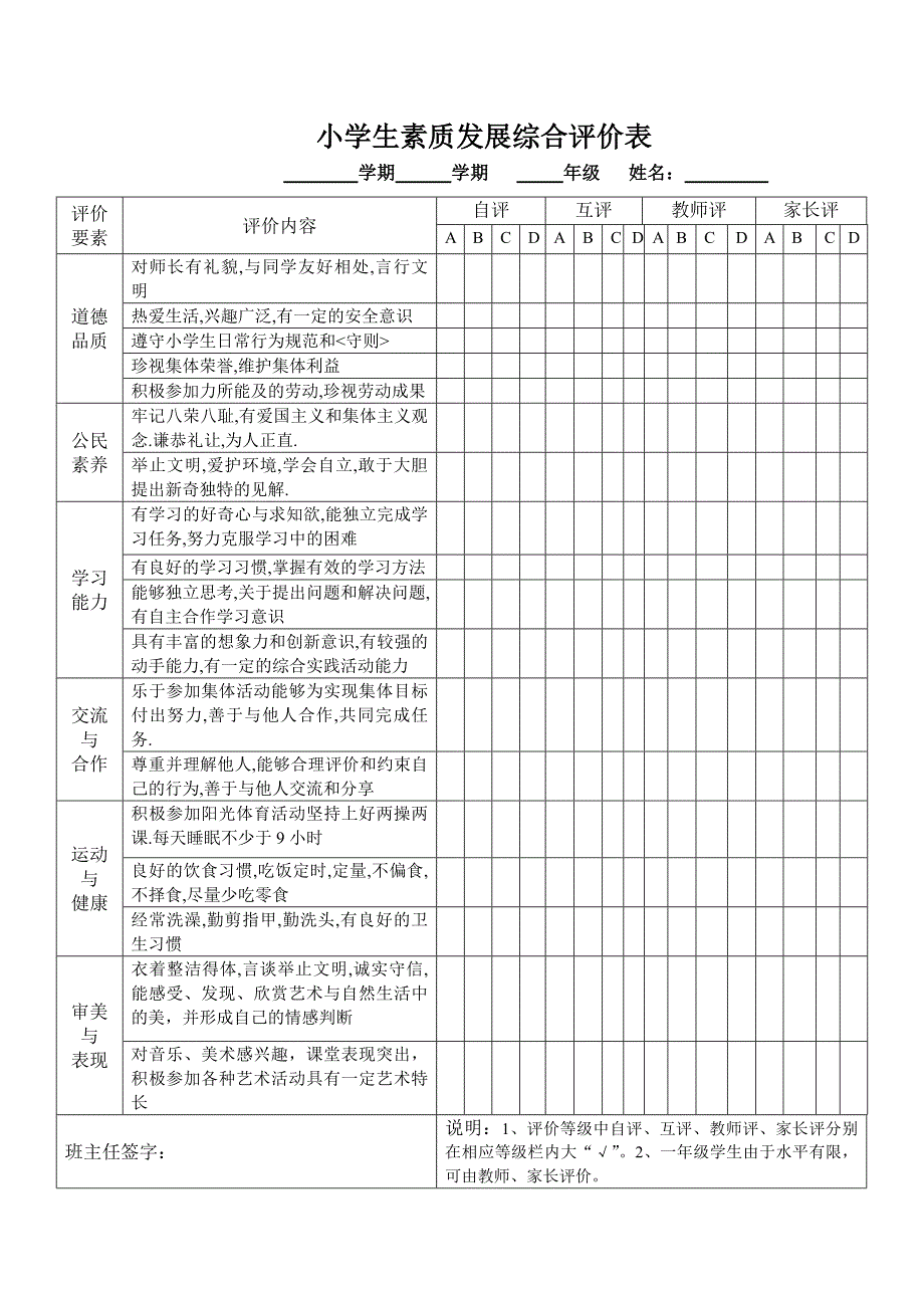 小学生素质发展综合(成长记录)评价方案表格.doc_第3页