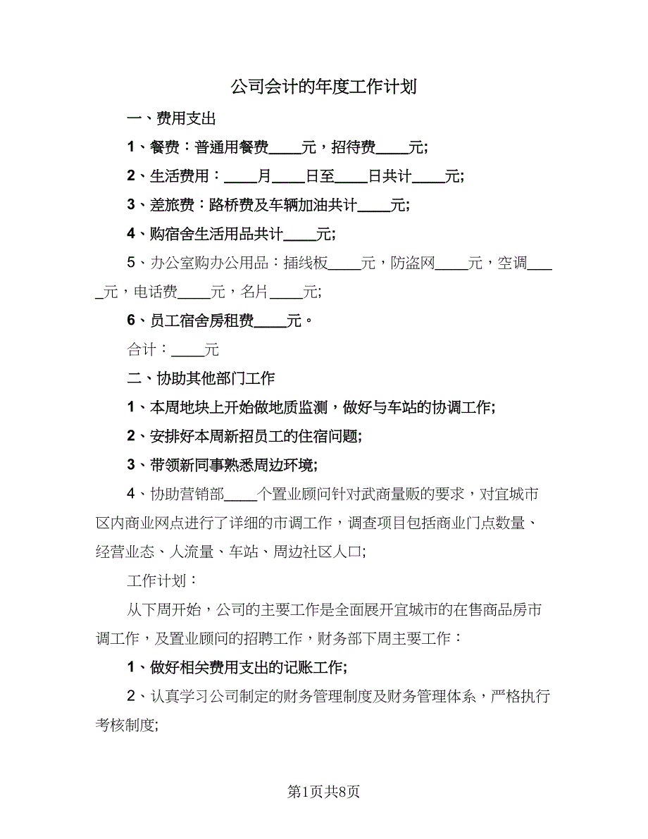 公司会计的年度工作计划（四篇）.doc_第1页