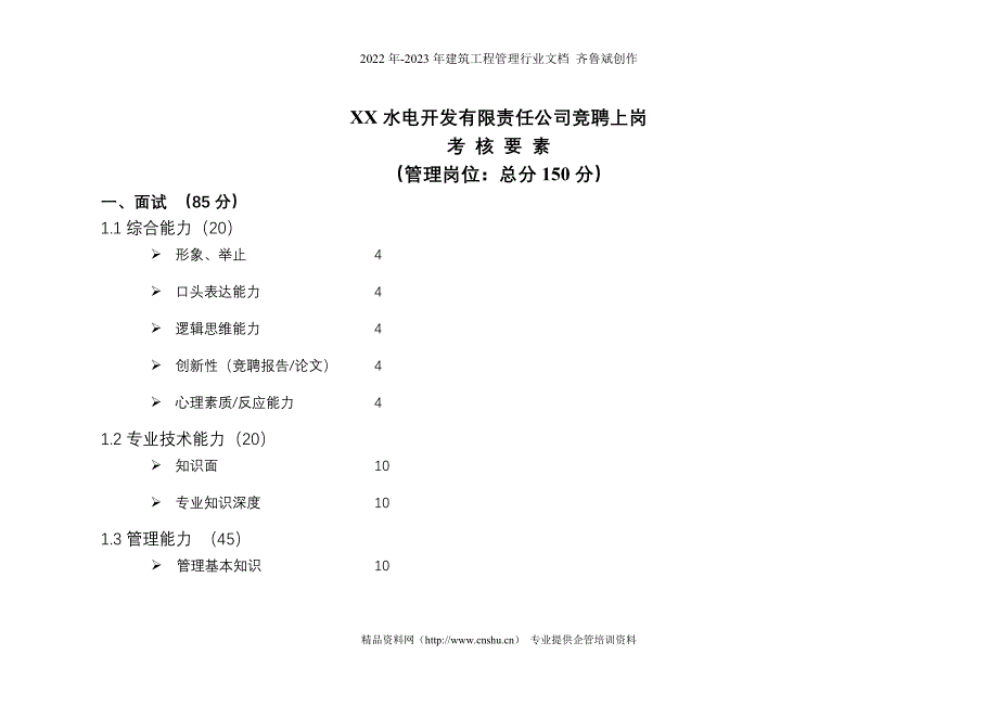 电力行业-竞聘上岗考核要素_第1页