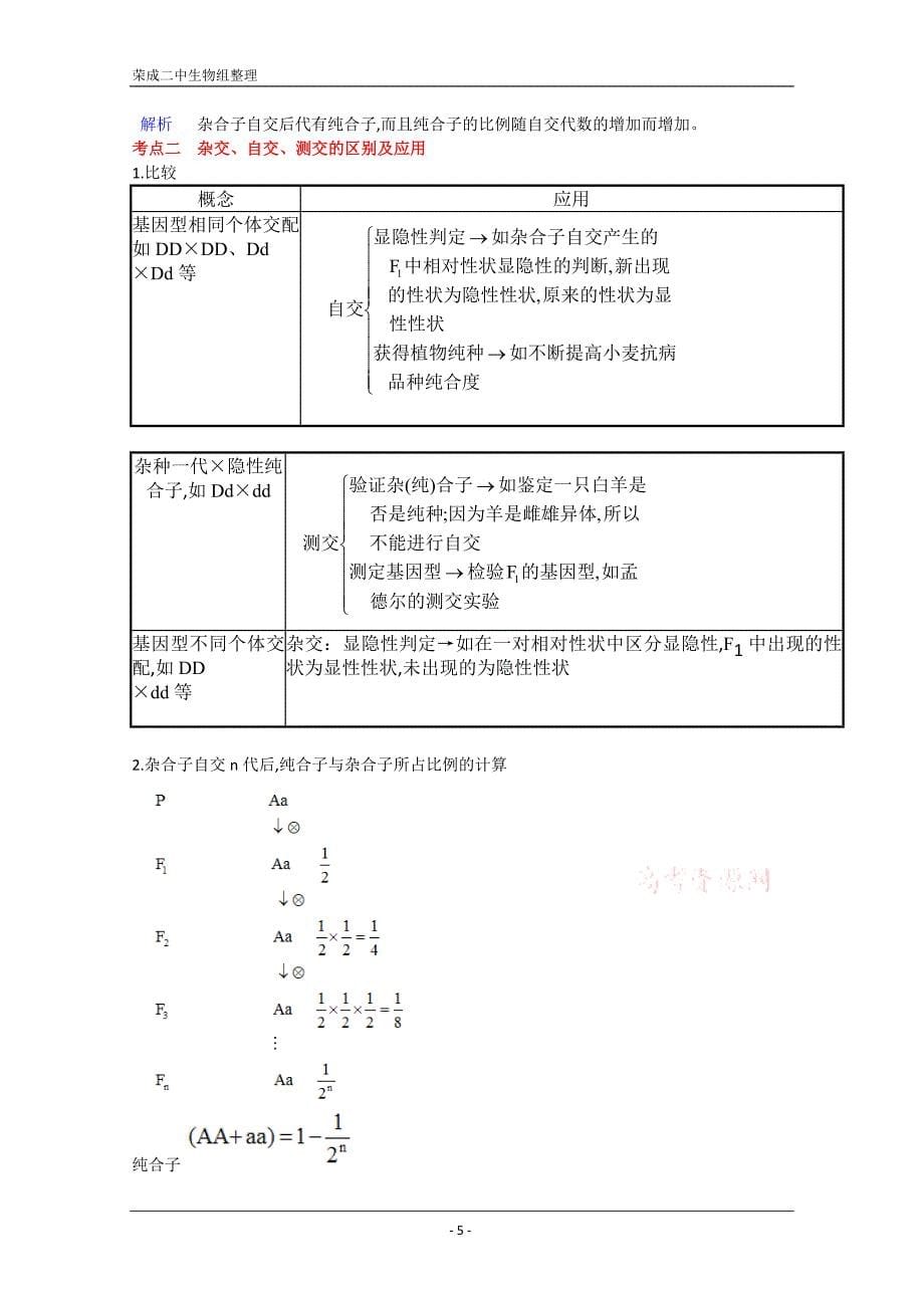 精品学案高三生物一轮复习：孟德尔的豌豆杂交实验(一)(人教版必修二).doc_第5页